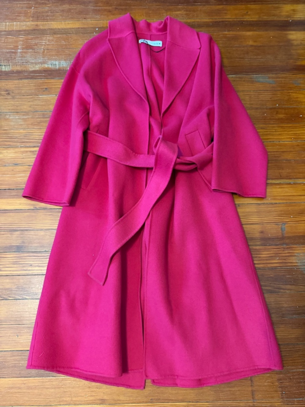 Zara Fuchsia Belted Wool-Blend Fuschia Coat size XS